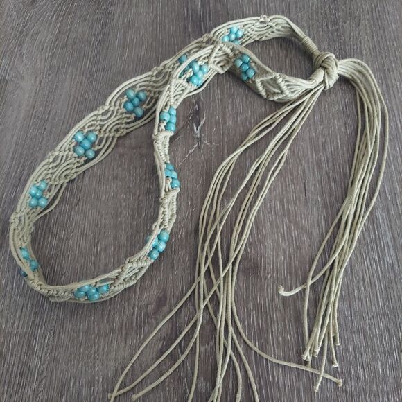 Woven Tan Beaded Tie Belt - Picture 3 of 6